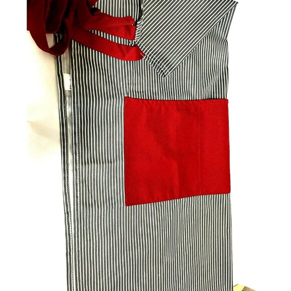 Flirty Unisex Full Apron Striped Blue Red 3 Pockets Adjustable Strap Cotton  New - Picture 7 of 9